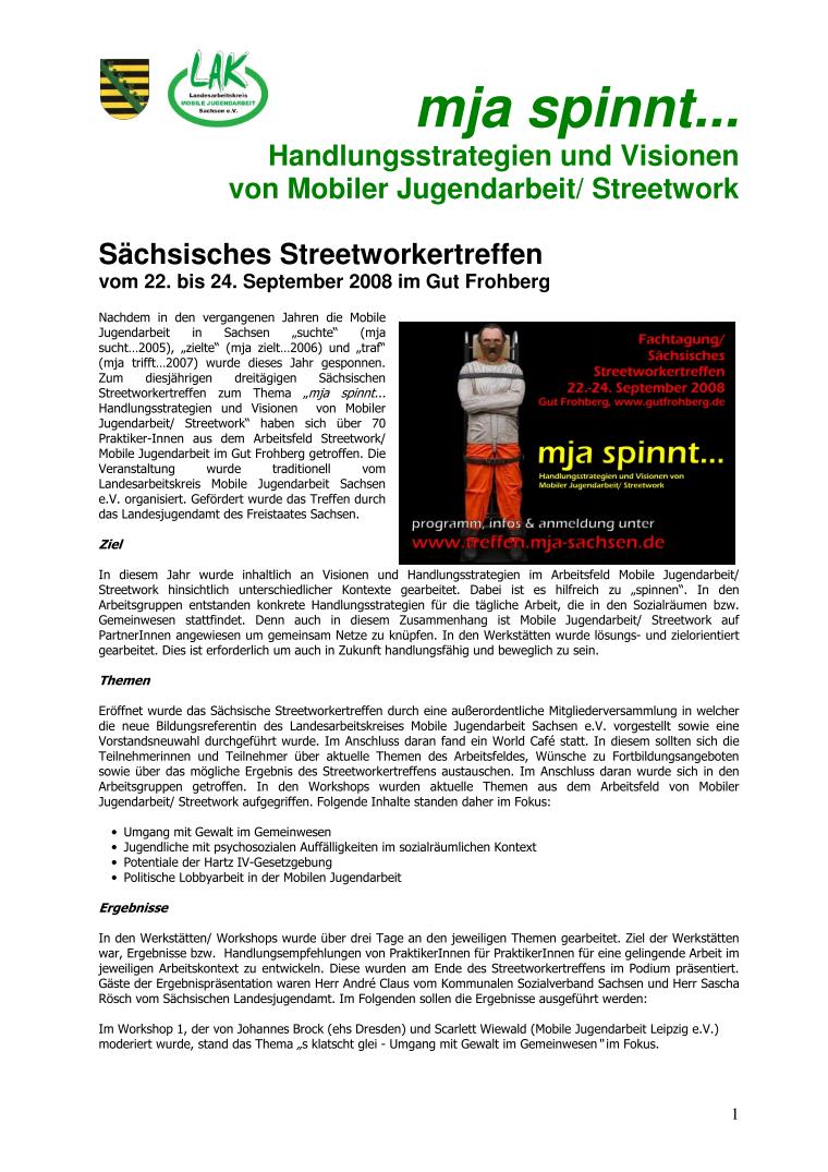 Cover Bericht zum Sächsischen Streetworktreffen