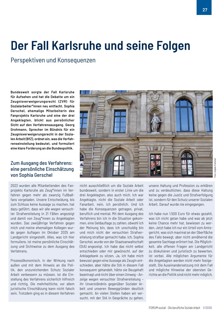 Cover  Forum Sozial - Ausgabe 1/2026 -  Der Fall Karlsruhe und seine Folgen